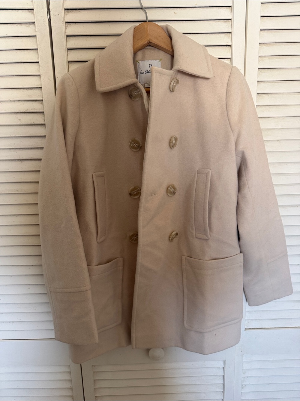 Sam  Edelman Cream Double-Breasted Wool Coat